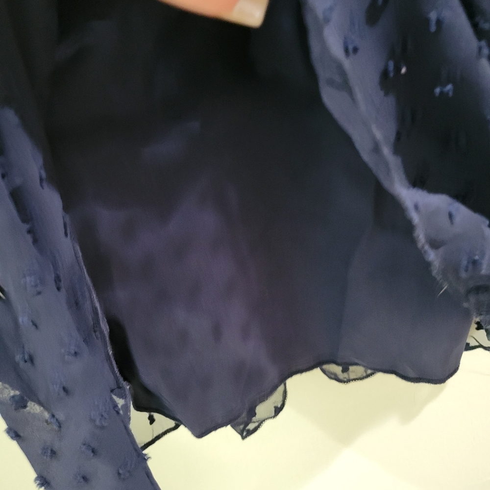 NEW Spaghetti strap chiffon layered Ruffle wrap slip dress w/ dot pattern. M - Picture 9 of 16